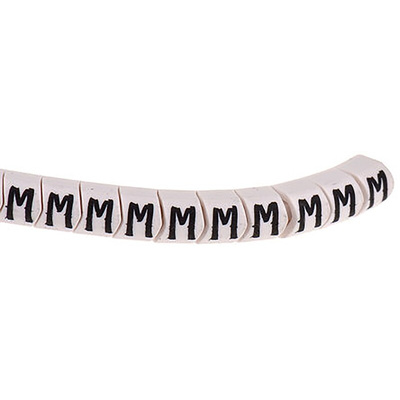 HellermannTyton HGDC Slide On Cable Markers, Black on White, Pre-printed "M", 1 → 3mm Cable