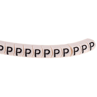HellermannTyton HGDC Slide On Cable Markers, Black on White, Pre-printed "P", 1 → 3mm Cable