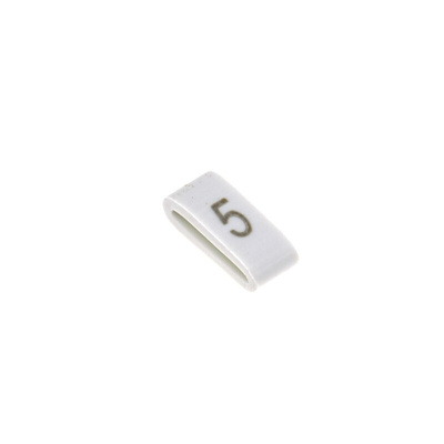 HellermannTyton HODS85 Slide On Cable Markers, Black on White, Pre-printed "5", 1.8 → 6.3mm Cable