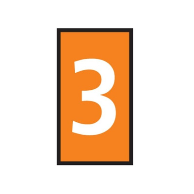 HellermannTyton WIC Snap On Clip On Cable Marker, Orange, Pre-printed "3", 2.8 → 3.8mm Cable