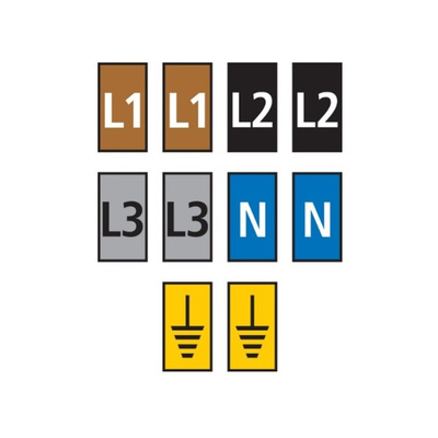 HellermannTyton WIC Snap On Clip On Cable Marker, assorted colours, Pre-printed "Earth Symbol, L1, L2, L3, N", 2.8