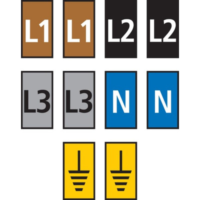 HellermannTyton WIC1 Snap On Cable Markers, assorted colours, Pre-printed "EARTH, L1, L2, L3, N", 2 → 2.8mm Cable