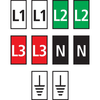 HellermannTyton WIC1 Cable Markers, assorted colours, Pre-printed "EARTH, L1, L2, L3, N", 2 → 2.8mm Cable
