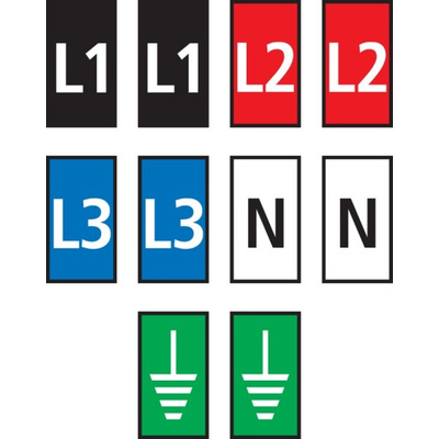 HellermannTyton WIC1 Cable Markers, assorted colours, Pre-printed "EARTH, L1, L2, L3, N", 2 → 2.8mm Cable