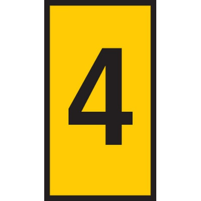 HellermannTyton HODS50 Slide On Cable Marker, Black on Yellow, Pre-printed "4", 1.7 → 3.6mm Cable