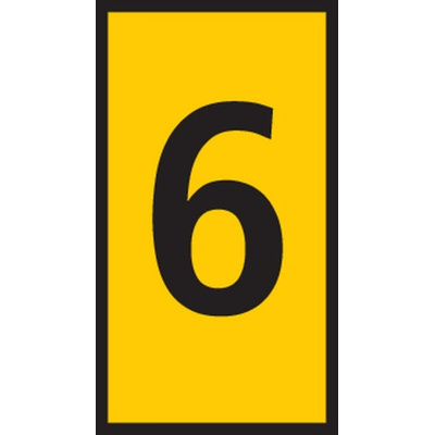 HellermannTyton HODS50 Slide On Cable Marker, Black on Yellow, Pre-printed "6", 1.7 → 3.6mm Cable