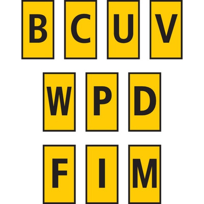 HellermannTyton WIC0 Cable Markers, Yellow, Pre-printed "B, C, D, F, I, M, P, U, V, W", 2 → 2.8mm Cable