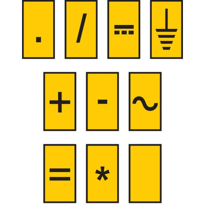 HellermannTyton WIC0 Cable Markers, Yellow, Pre-printed "-, *, /, +, =, ·, AC, Blank, DC, Earth", 2 → 2.8mm Cable