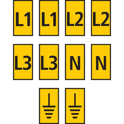 HellermannTyton WIC1 Cable Markers, Yellow, Pre-printed "EARTH, L1, L2, L3, N", 2 → 2.8mm Cable