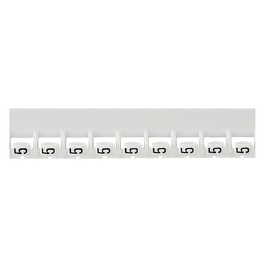 Legrand Cable Marker, Black on White, Pre-printed "5", 0.8 → 2.2mm Cable, for Closed-Ring Tracking System, Wiring