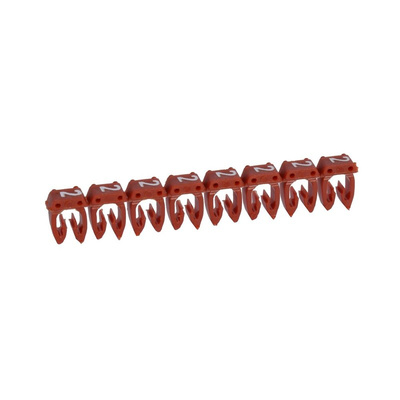 Legrand CAB3 Clip On Cable Marker, White on Red, Pre-printed "2", 3.8 → 5mm Cable, for Marking of Wiring, Viking