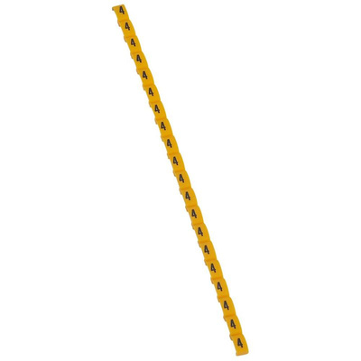 Legrand Clip On Cable Marker, Black on Yellow, Pre-printed "4", for Cable