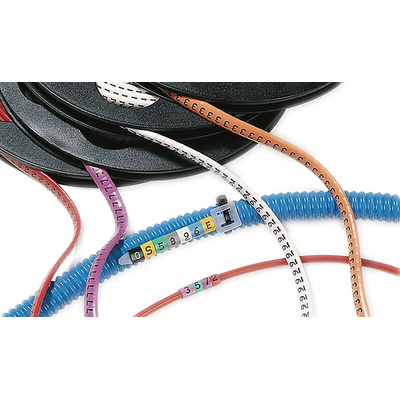 HellermannTyton HO85 Clip On Cable Markers, White on Black, Pre-printed "0", 1.7 → 3.6mm Cable