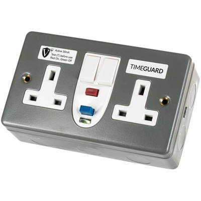 Theben / Timeguard 30A, BS Fixing, Active RCD Socket, Plastic, Surface Mount , Switched, 230V ac, Twin Metal