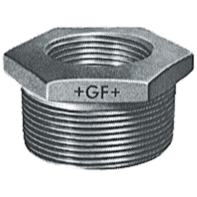 Georg Fischer Malleable Iron Fitting Reducer Bush, 1 in BSPT Male (Connection 1), 3/4 in BSPP Female (Connection 2)