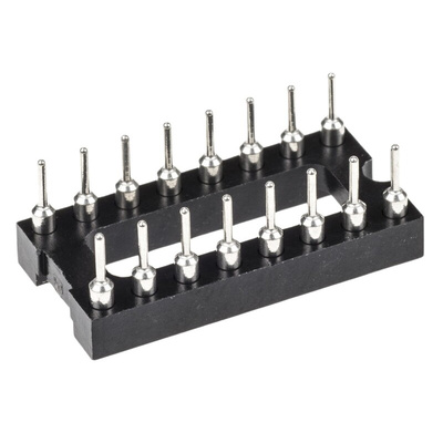Preci-Dip 2.54mm Pitch Vertical 16 Way, Through Hole Turned Pin Open Frame IC Dip Socket, 1A