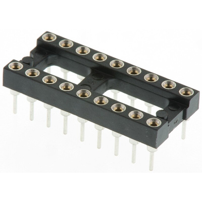 Preci-Dip 2.54mm Pitch Vertical 18 Way, Through Hole Turned Pin Open Frame IC Dip Socket, 1A