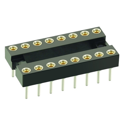 HARWIN, D2 2.54mm Pitch Vertical 16 Way, Through Hole Standard Pin Open Frame IC Dip Socket, 1A