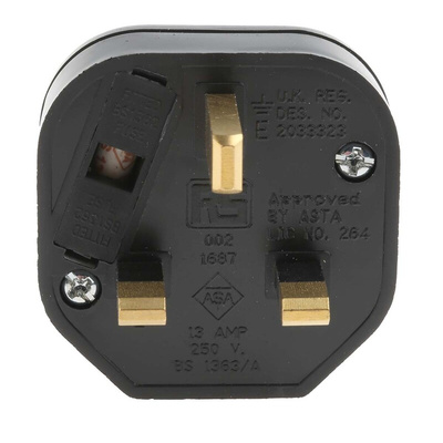 RS PRO UK Mains Plug, 13A, Cable Mount, 250 V ac