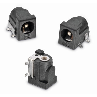 Wurth Elektronik, WR-DC Right Angle DC Socket Rated At 5.0A, 24.0 V, PCB Mount, length 9.0mm, Gold, Tin