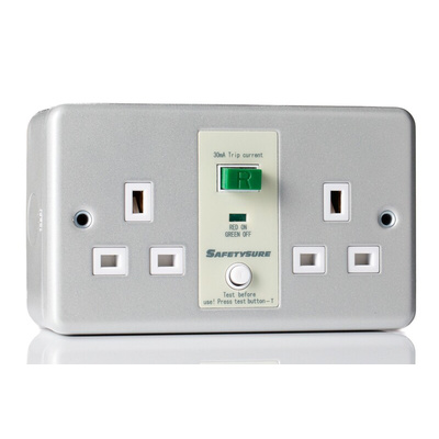 RS PRO 13A, BS Fixing, Passive, 2 Gang RCD Socket, Surface Mount, 230 V ac, Grey