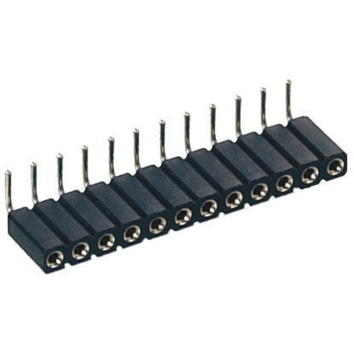 10 Way Preci-Dip Right Angle Through Hole 2.54mm SIL Socket, Solder, 3A 100 V ac, 150 V dc