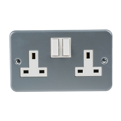 RS PRO Grey 2 Gang Plug Socket, 1 Pole Poles, 13A, Type G - British, Indoor Use