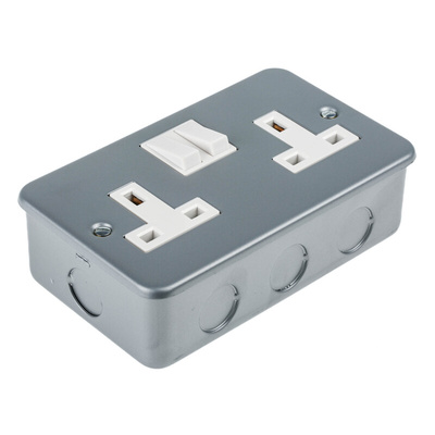 RS PRO Grey 2 Gang Plug Socket, 1 Pole Poles, 13A, Type G - British, Indoor Use