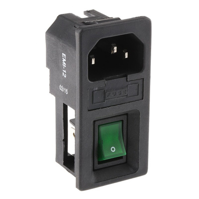 RS PRO C14 Snap-In IEC Connector Male, 6A, 250 V, Fuse Size 5 x 20mm