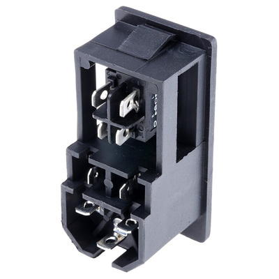 RS PRO C14 Snap-In IEC Connector Male, 6A, 250 V, Fuse Size 5 x 20mm