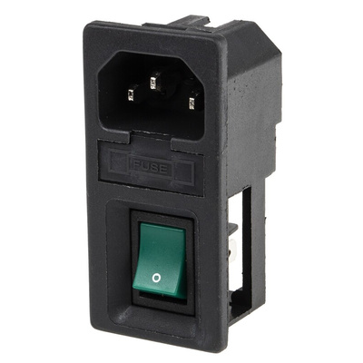 RS PRO C14 Snap-In IEC Connector Male, 6A, 250 V, Fuse Size 5 x 20mm