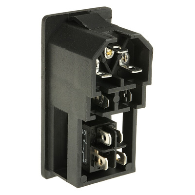 RS PRO C14 Snap-In IEC Connector Male, 6A, 250 V, Fuse Size 5 x 20mm