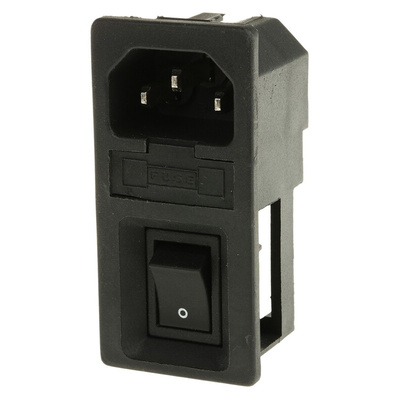 RS PRO C14 Snap-In IEC Connector Male, 6A, 250 V, Fuse Size 5 x 20mm