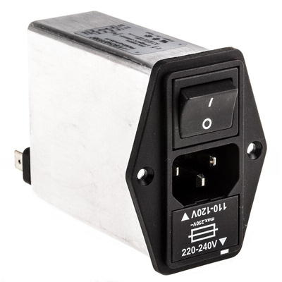Schaffner 2.5A, 250 V ac Male Panel Mount IEC Filter 2 Pole FN393-2.5-05-11, Faston 1 Fuse