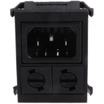 Bulgin C14 Snap-In IEC Connector Male, 10A, 250 V, Fuse Size 5 x 20mm