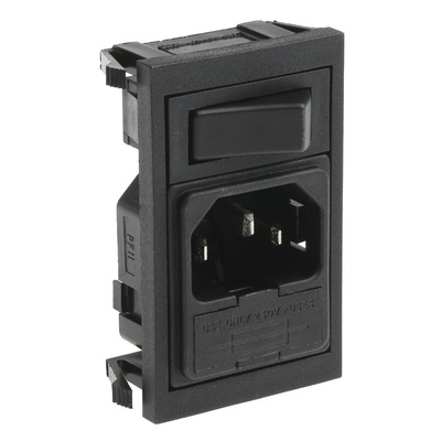 Bulgin C14 Snap-In IEC Connector Male, 10A, 250 V, Fuse Size 5 x 20mm
