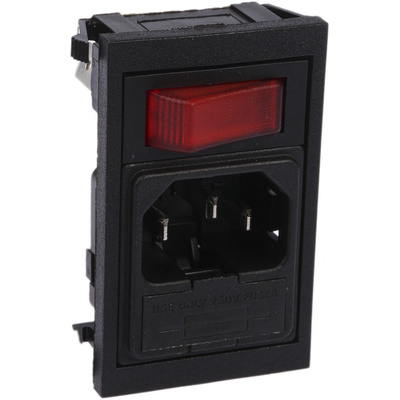 Bulgin C14 Snap-In IEC Connector Male, 10A, 250 V, Fuse Size 5 x 20mm