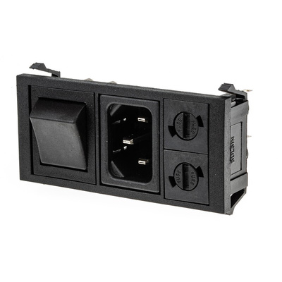 Bulgin C14 Snap-In IEC Connector Male, 10A, 250 V, Fuse Size 5 x 20mm