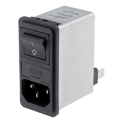 Schaffner,2A,250 V ac Male Snap-In IEC Filter 2 Pole FN286-2-06,Faston 2 Fuse