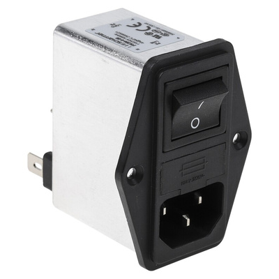 Schaffner 4A, 250 V ac Male Panel Mount IEC Filter 2 Pole FN284-4-06, Faston 2 Fuse