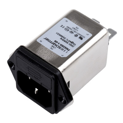 Schaffner 1A, 250 V ac Male Panel Mount IEC Inlet Filter FN9260-1-06, Faston None Fuse