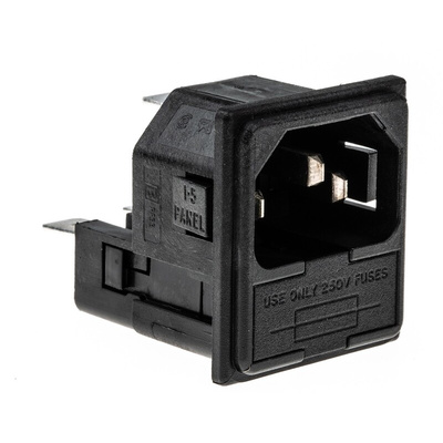 Bulgin C14 Snap-In IEC Connector Male, 10A, 250 V, Fuse Size 5 x 20mm