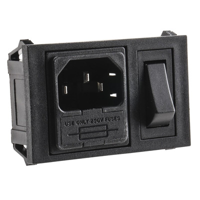 Bulgin C14 Snap-In IEC Connector Male, 10A, 250 V, Fuse Size 5 x 20mm