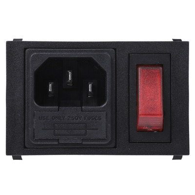 Bulgin C14 Snap-In IEC Connector Male, 10A, 250 V, Fuse Size 5 x 20mm