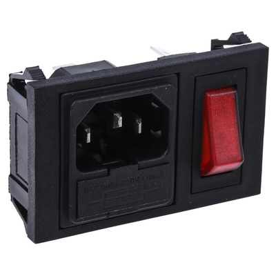 Bulgin C14 Snap-In IEC Connector Male, 10A, 250 V, Fuse Size 5 x 20mm