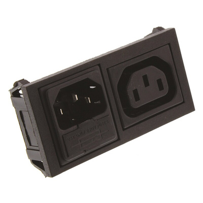 Bulgin C13, C14 Snap-In IEC Connector Male, 10A, 250 V, Fuse Size 5 x 20mm