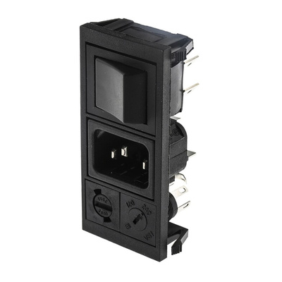 Bulgin C14 Snap-In IEC Connector Male, 10A, 250 V, Fuse Size 5 x 20mm