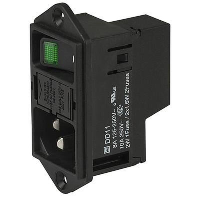 Schurter C14 Panel Mount, Screw Mount IEC Connector Male, 10A, 250 V ac, Fuse Size 47.1 x 37mm