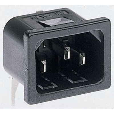 Bulgin C14 Right Angle Snap-In IEC Connector Male, 10A, 250 V