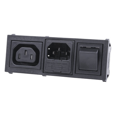 Bulgin C13, C14 Snap-In IEC Connector Socket, Plug, 10A, 250 V, Fuse Size 5 x 20mm